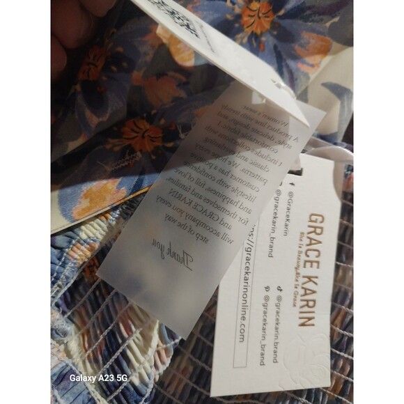 Grace Karin Smocked Floral Midi Dress Large NWT Resort Vacation Romantic - Picture 8 of 10